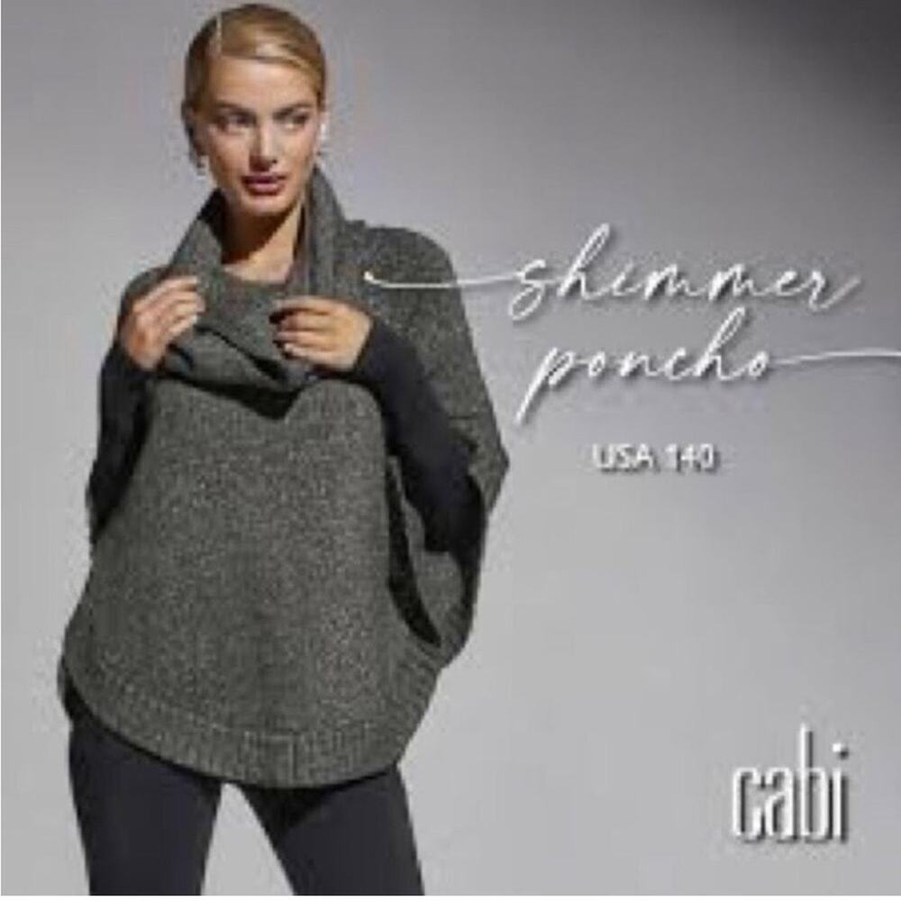 Cabi Shimmer gray silver metallic poncho style sweater size‎ Small #4247